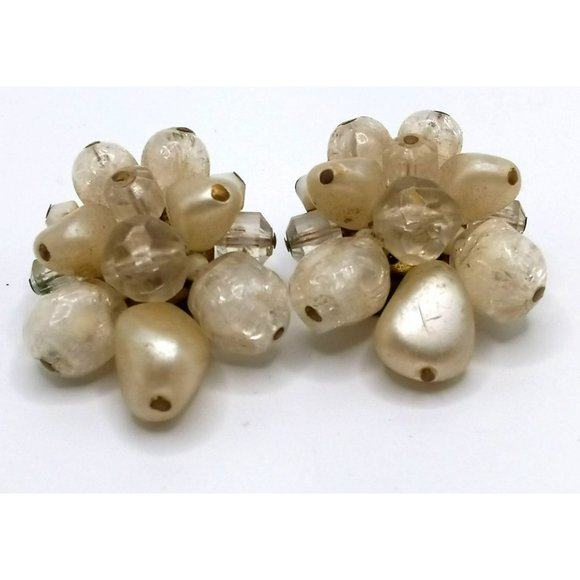 Vintage West Germany Marked‎ Bead Cluster Clip On Earrings - Picture 1 of 6